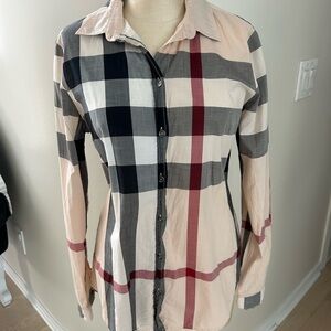 Burberry Brit Beige and Gray Checkered woman’s long sleeve medium shirt